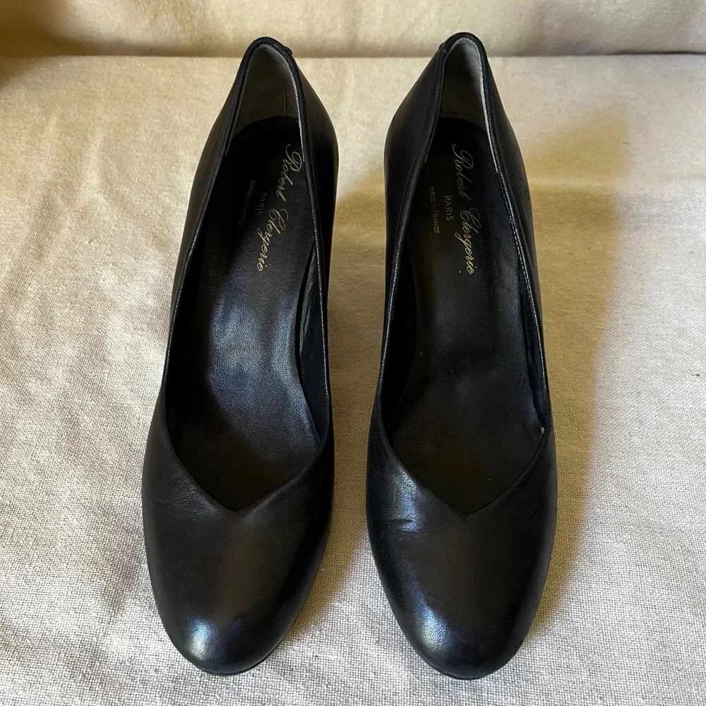 Robert Clergerie Paris Black Leather‎ Wedge Pumps Size 39.5 US 9